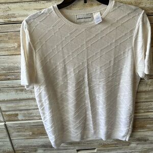 Alfred Dunner White Textured Knit Sweater Short Sleeve Top Women’s M USA